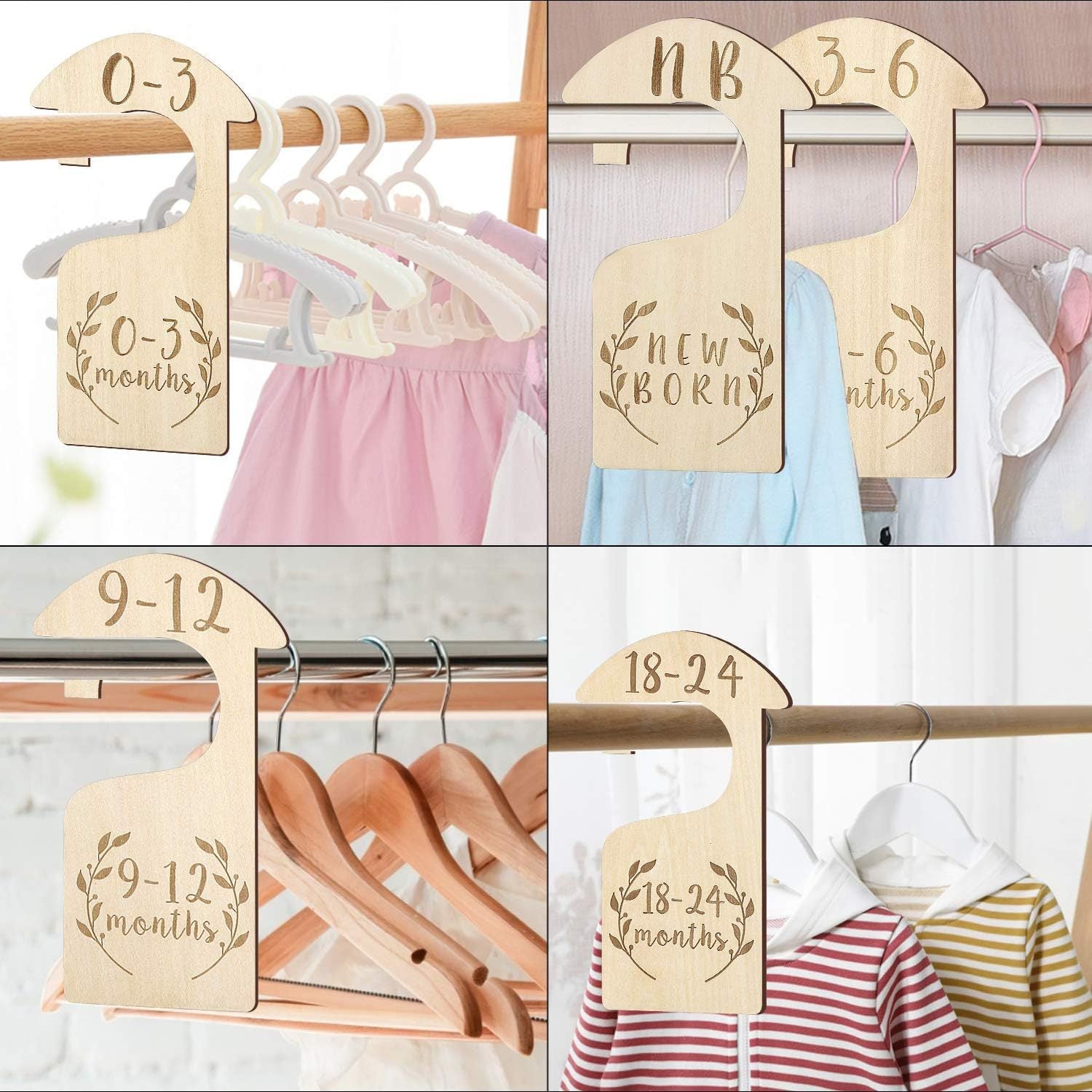 Baby Closet Size Dividers, Wooden Clothing Hanger Dividers 0‑24 Months